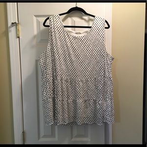 Sleeveless tier blouse, polka dot lace overlay